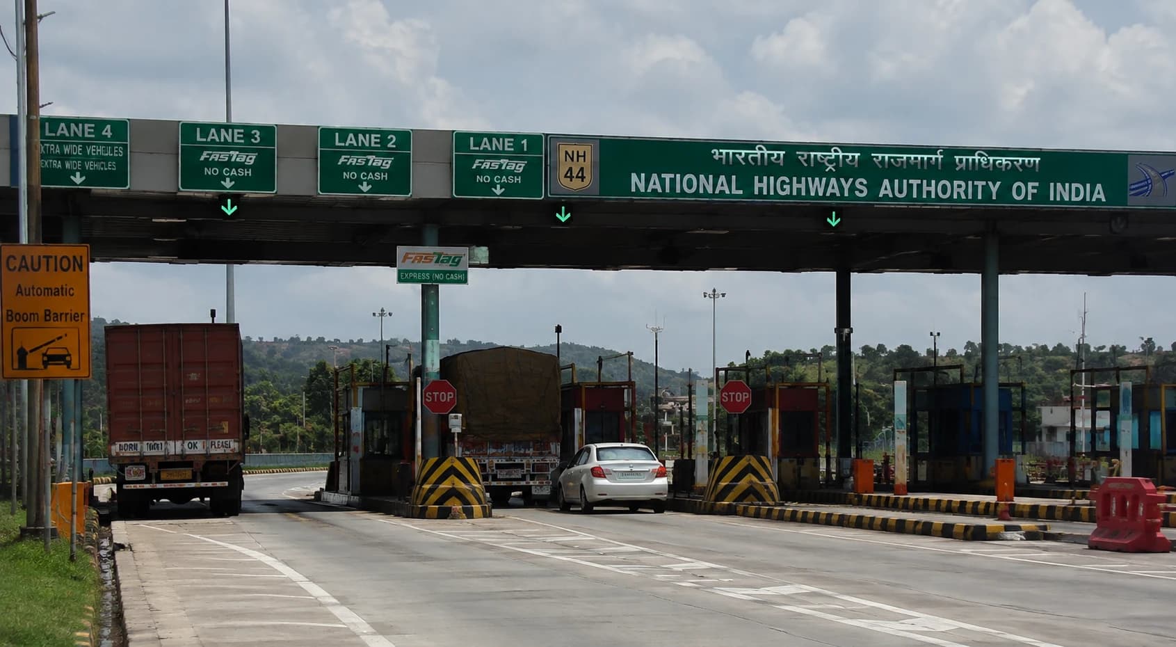 NHAI toll plaza with FASTag lanes on National Highway 44